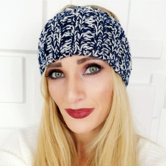 NAVY BLUE KNITTED HEADBAND - Picture 1 of 4